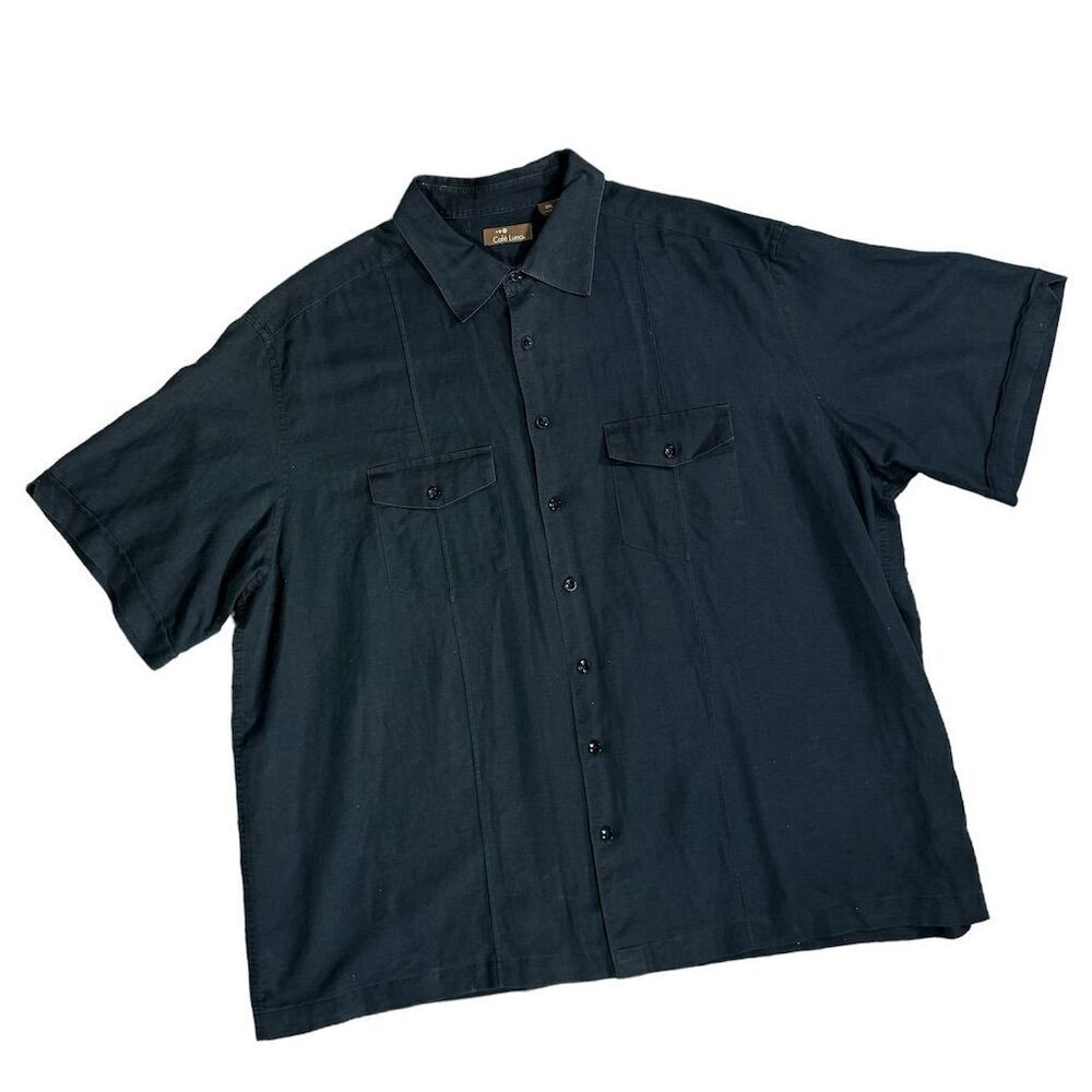 Cafe Luna Men's 2XL Black Short Sleeve Button-Front‎ Button Down Shirt Casual